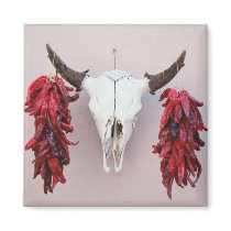 Santa Fe Cow Skull with Peppers magnets