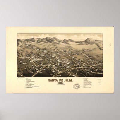 map of new mexico mountains. Santa Fe New Mexico 1882