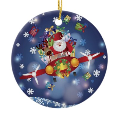 Santa Flying Old Plane Ornament