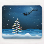 Santa Flying Over a Lone Christmas Tree Mouse Pad
