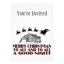 Santa Flying Over House Christmas Good Night Custom Invite