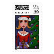 Santa Girl - Christmas postage stamp
