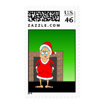 Santa Gladys fireplace front red postage