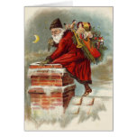 Santa going down the chimney card