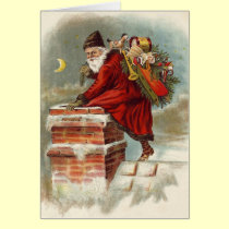Santa going down the chimney cards