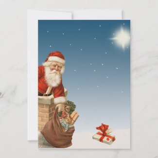 Santa going down the Chimney Vintage design Custom Invitations