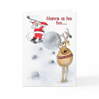 Santa golfing with a friend! card