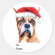Santa Hat Boxer Christmas Gift Tags stickers