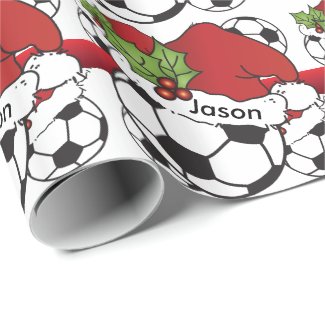 Santa Hat Christmas Soccer Ball Gift Wrap Paper