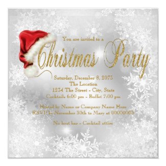 Santa Hat Snowflake Christmas Party Invitation