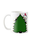 Santa Hides Behind Christmas Tree mugs by ChristmasStamps Santa Hides Behind Christmas Tree mugs