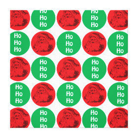Santa Ho Ho Ho Red Green Circles Polka Dots Gallery Wrapped Canvas