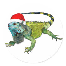 Santa Iguana Round Sticker
