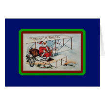 Santa in Bi-Plane - Vintage Christmas Card