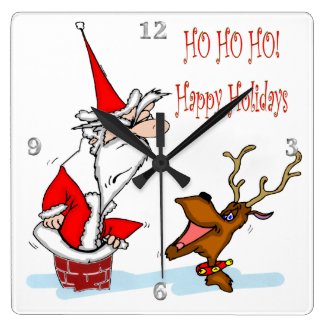 Santa in Chimney Square Wall Clock