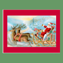 Santa in Sleigh with Reindeer Postcard postcards