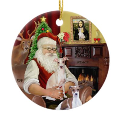 Santa - Italian Greyhound (TWO) Christmas Ornament