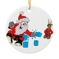 santa karate chipping ice christmas tree ornament