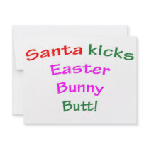Santa Kicks Easter Bunny Butt! invitations by omgoshitschristmas Santa Kicks Easter Bunny Butt! invitations