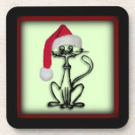 Santa Kitty Cat Frame Square Coasters