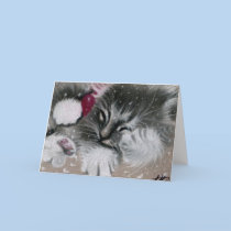 Santa Kitty Christmas Card cards
