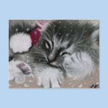 Santa Kitty Christmas Postcard