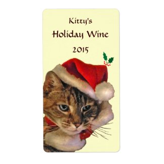 Santa Kitty Christmas Wine Label Shipping Label