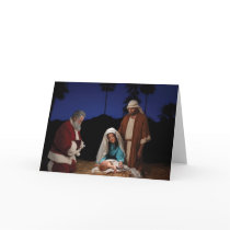 Santa Kneeling at Nativity Cards