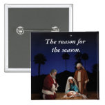 Santa Kneeling at Nativity Pinback Button