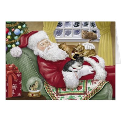 Santa Loves Cats Christmas Card