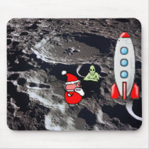 Santa Meets a Green Alien on the Moon Mousepad