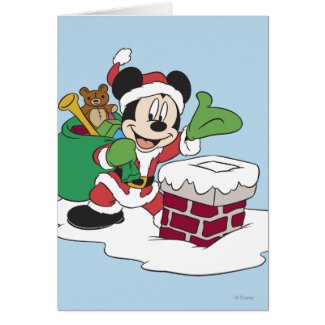 Santa Mickey Going Down Chimney Card