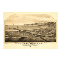 Santa Monica CA Panoramic Bird's Eye View posters
