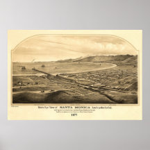 Santa Monica CA Panoramic Bird's Eye View Print