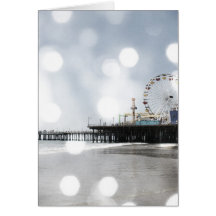 Santa Monica Pier - Grey Sparkles Photo Edit Greeting Card