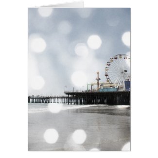 Santa Monica Pier - Grey Sparkles Photo Edit Greeting Card