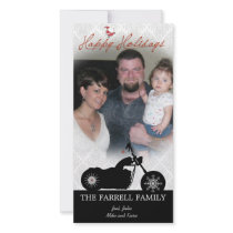 Santa Motorcycle & Snowflakes Holiday Photo Card