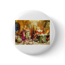 Santa & Mrs. Claus hard at work in the North Pole Pinback Button