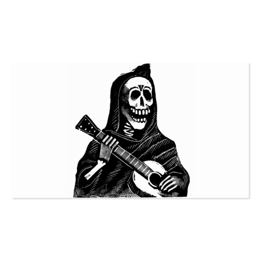 Santa Muerte (Mexican Grim Reaper) Playing Guitar Business Cards (front side)