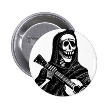 Santa Muerte (Mexican Grim Reaper) Playing Guitar Pinback Button