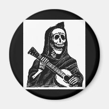 Santa Muerte (Mexican Grim Reaper) Playing Guitar Fridge Magnets