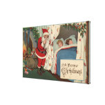 Santa Observing Sleeping Children Stretched Canvas Print
