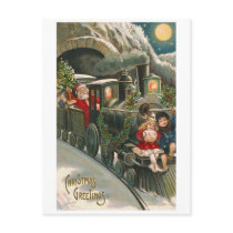 "Santa on a Train" Vintage Christmas Postcard