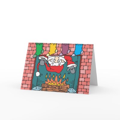 santa peeking in fireplace cards by doonidesigns