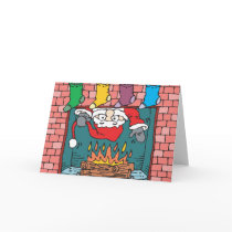 santa peeking in fireplace cards