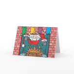 santa peeking in fireplace cards