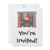 santa peeking in fireplace announcement