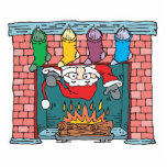 santa peeking in fireplace photo sculpture