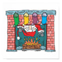 santa peeking in fireplace posters