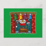 Santa peeking out chimney post card